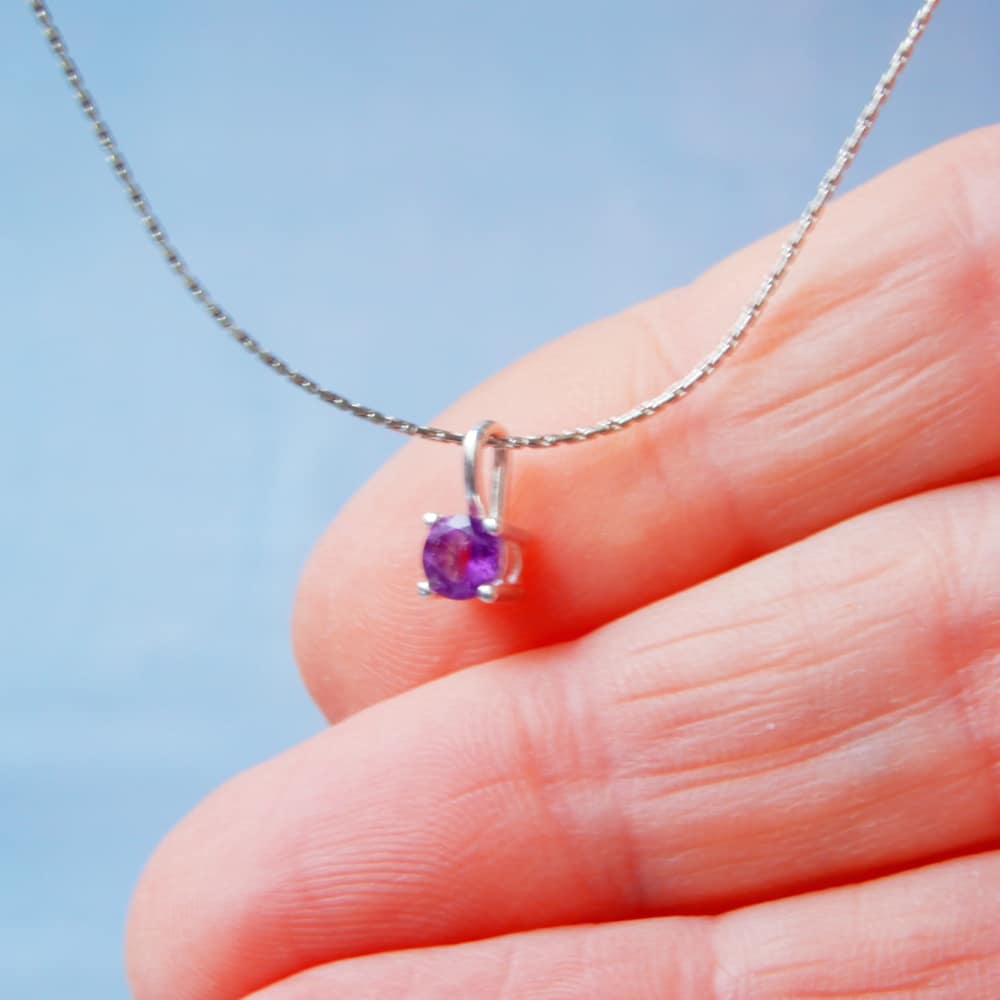 silver and amethyst gemstone necklace size