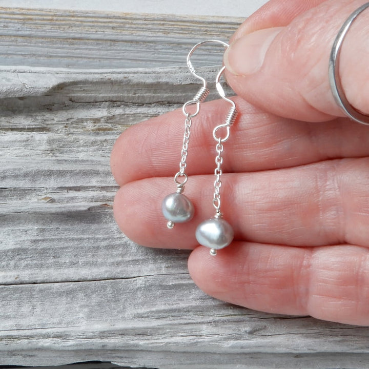 gray freshwater silver dangle earrings