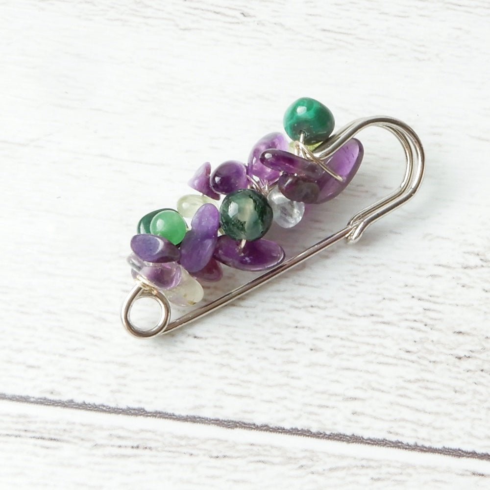 purple green stone brooch shawl pin