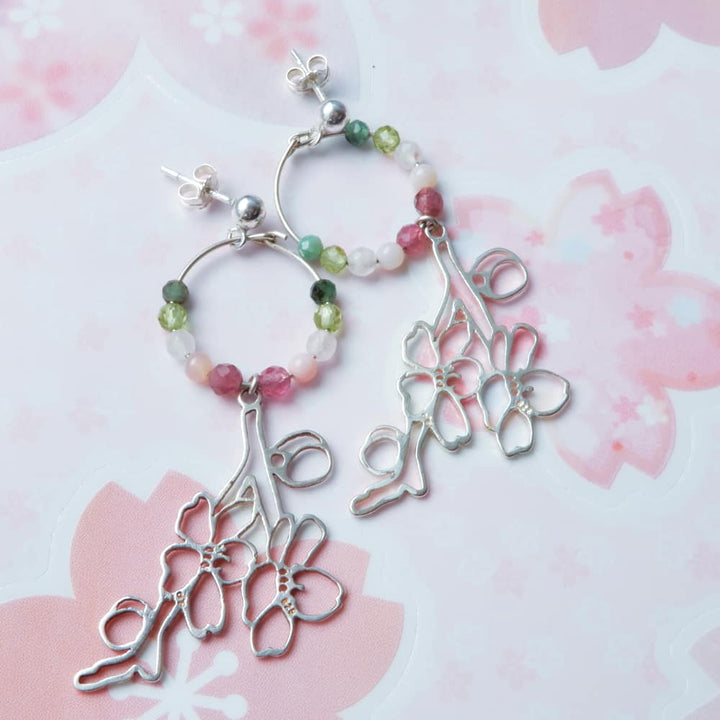 Silver Cherry Blossom Charm Earrings