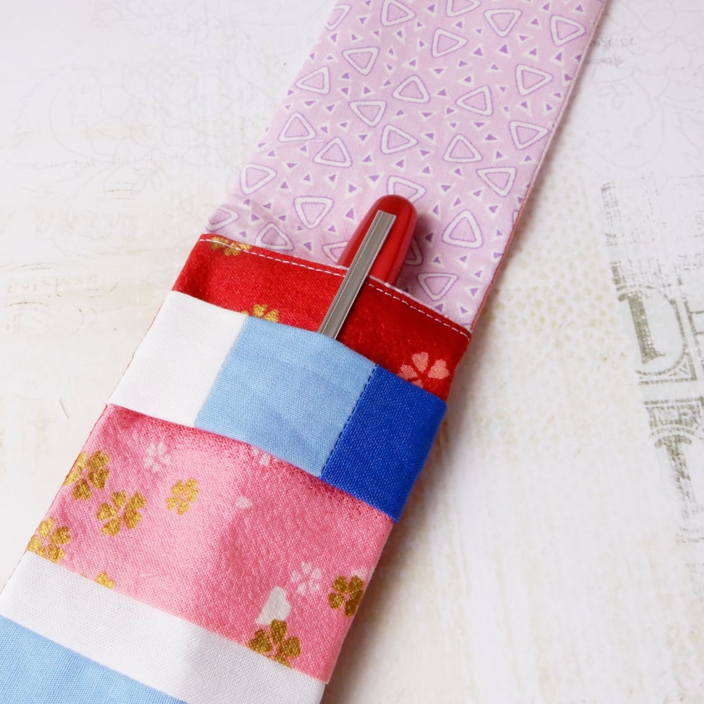 pink japanese sakura cotton print fabric mini pencil case with pen