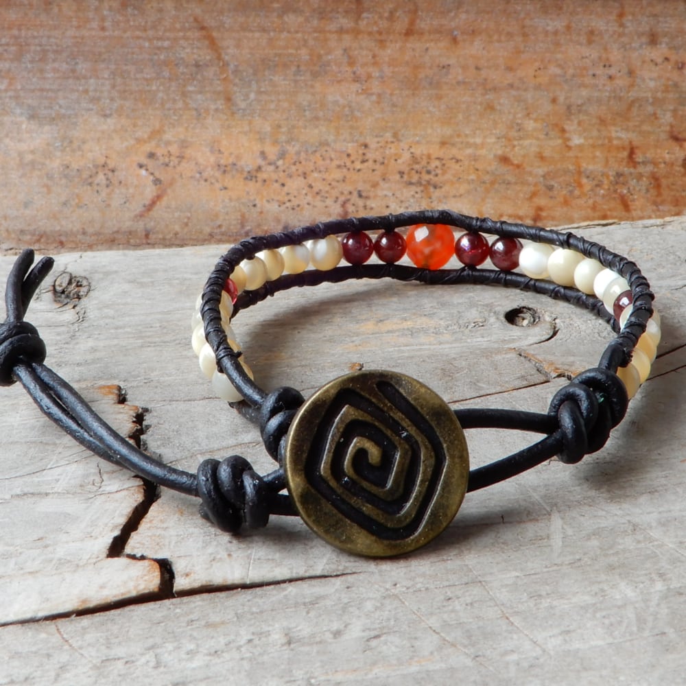 READY to SHIP | Mother of Pearl Sunset Leather Wrap Bracelet