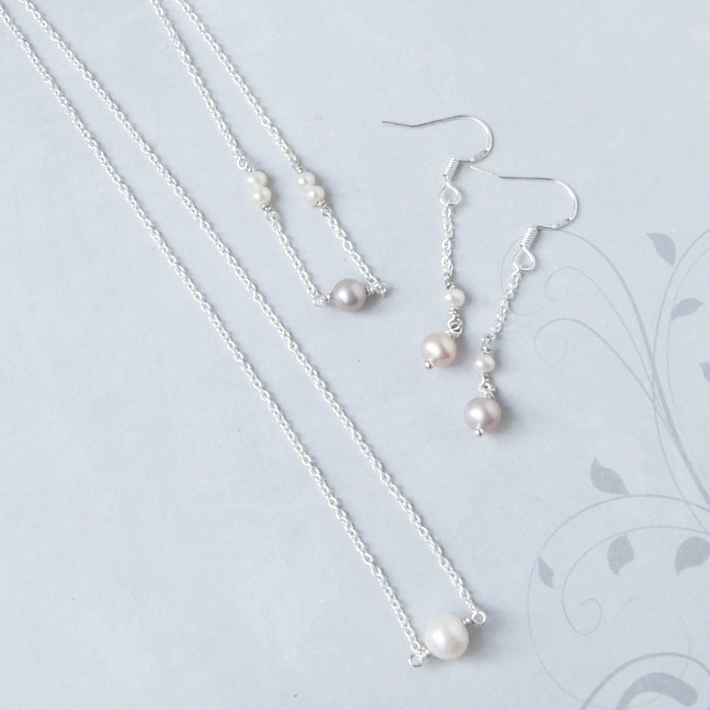 Silver Pearl Chain Dangle Earrings