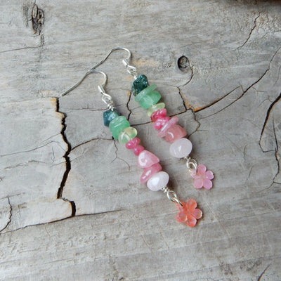 Pink And Green Spring Dangle Earrings | SAKURA WHISPER