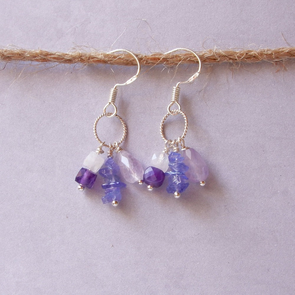 purple gemstone dangle earrings