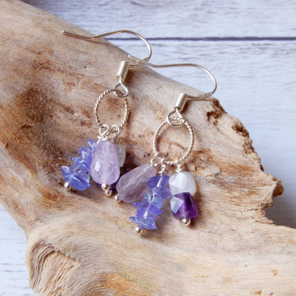 purple gemstone dangle earrings