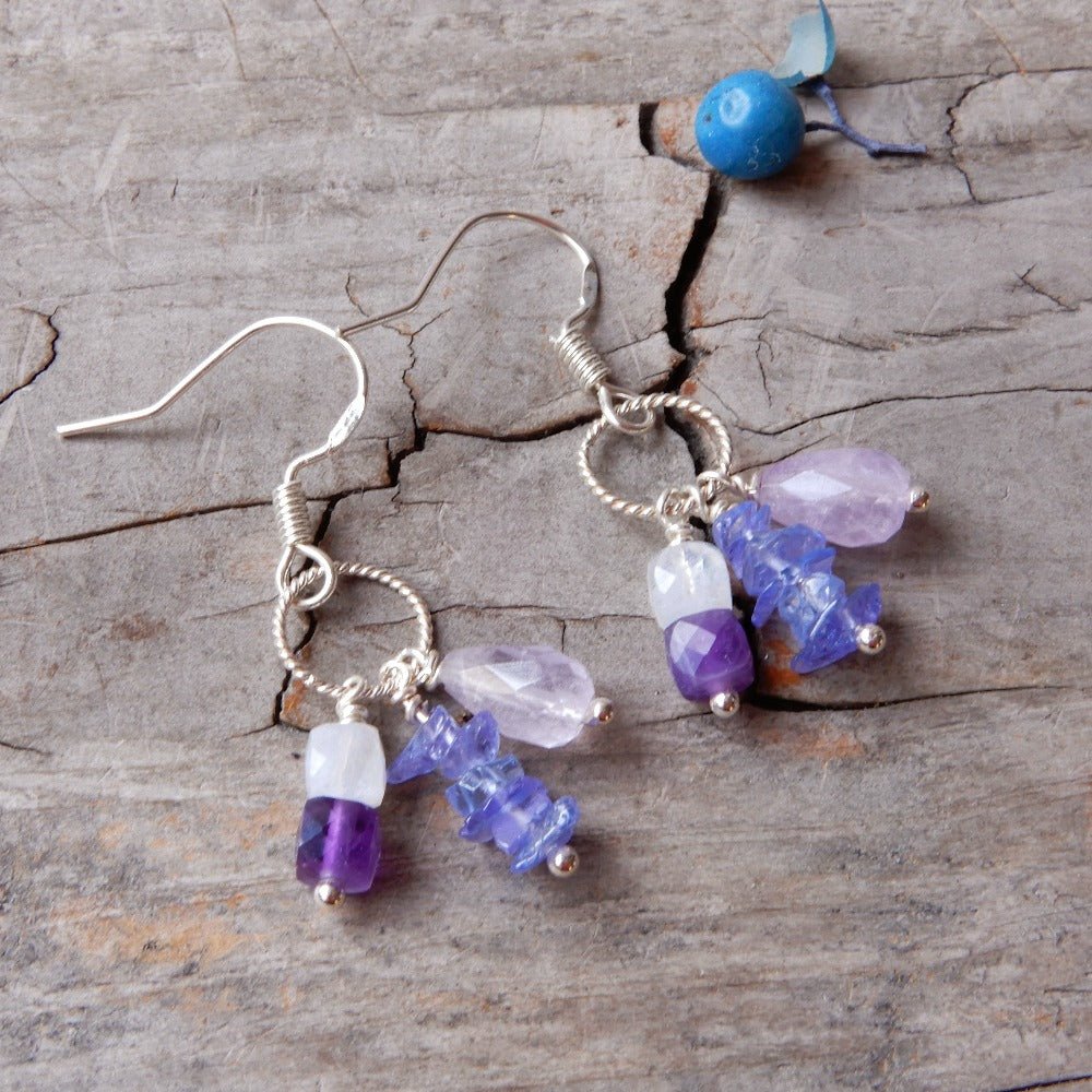 purple gemstone dangle earrings