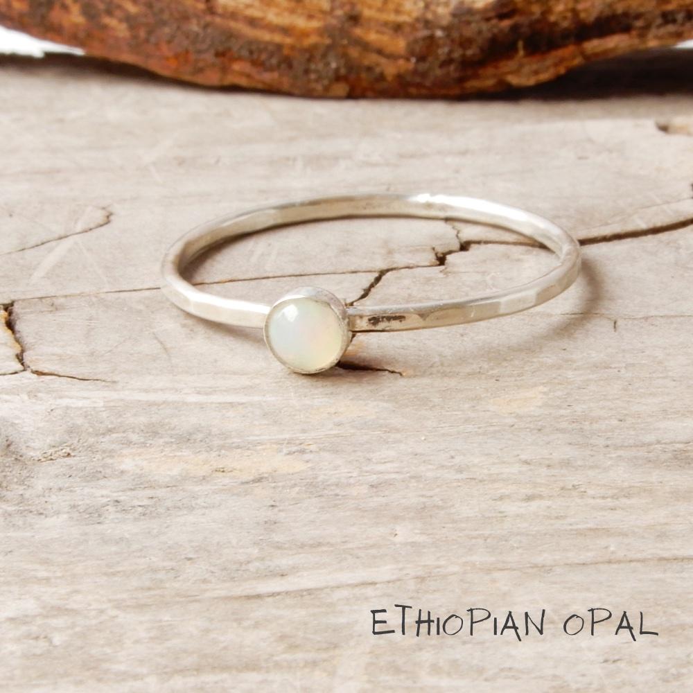 ethiopian opal silver stacking ring