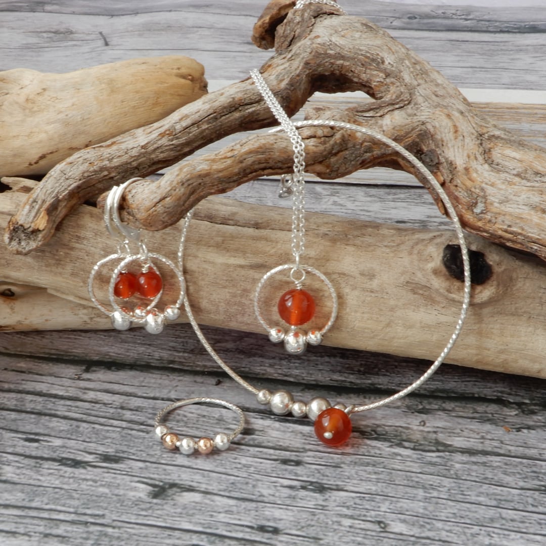 sensory fidget jewelry set with orange carnelian