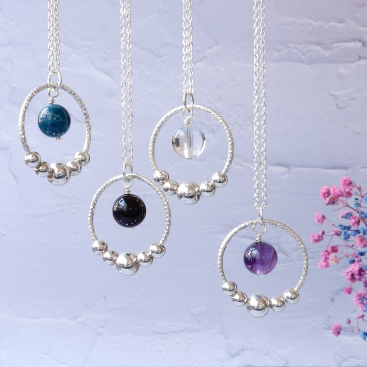 silver sensory fidget necklaces with gemstone bead