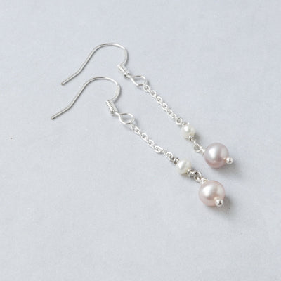 Silver Pearl Chain Dangle Earrings