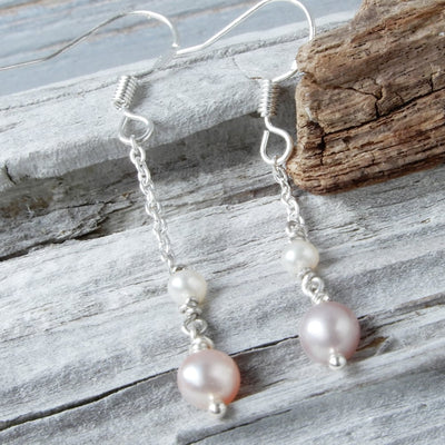 silver pearl dangle earrings