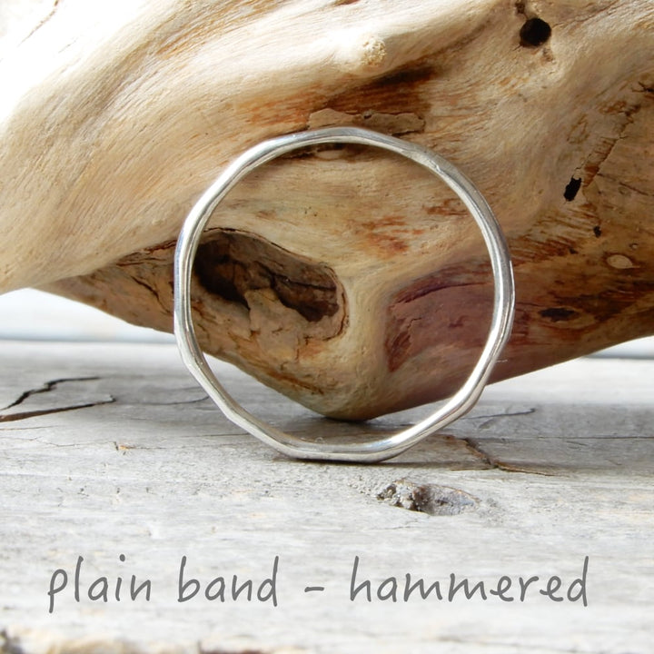 silver hammered plain stacking ring band