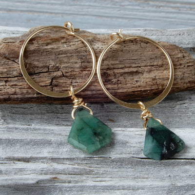 gold hoop emerald stone earrings